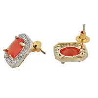 18K Gold Plated American Diamond (AD) Red Color Combo Pendant Set With Earring, Bracelet & Ring For Girls & Women-thumb3