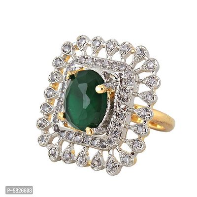 Elegant Green Gold Plated American Diamond Finger Ring For Girls And Women