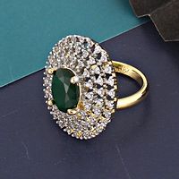 Elegant Green Gold Plated American Diamond Finger Ring For Girls And Women-thumb1