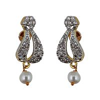 Lucky Jewellery 18K Gold Plated American Diamond (AD) Pearl White Color Pendant with Earring and Chain for Girls and Women-thumb4