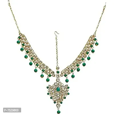 JEWEL21 18K Gold Plated Bridal Dulhan Mangtika Kundan Stone Light Green Color for Girls and Women (330-L1PS-KD124-LG)