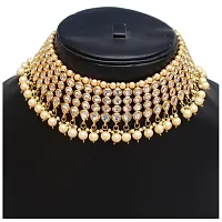 Lucky Jewellery Designer Golden Color White Kundan Pearl Choker Necklace Set for Girls  Women (1095-QSK-9074-GOLD)-thumb3