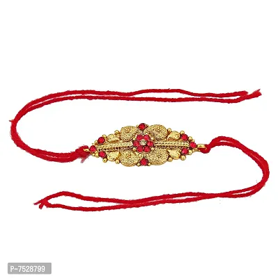 Lucky Jewellery 18 K Gold Plated Rakhi Collection Rakshabandan Rakhee Bracelet for Bro/Brother/Bhaiya/Bhai/Bhabhi Rakshasutra (75-P3R1-239-LCT-RED-1)-thumb3