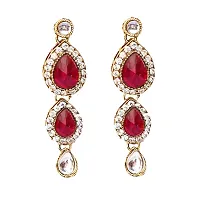 Lucky Jewellery 3 Line Kundan Set Magenta Colour with Earrings Tikka (MSK-3-LINE-R)-thumb2