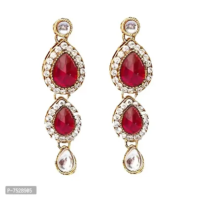 Lucky Jewellery 3 Line Kundan Set Magenta Colour with Earrings Tikka (MSK-3-LINE-R)-thumb3