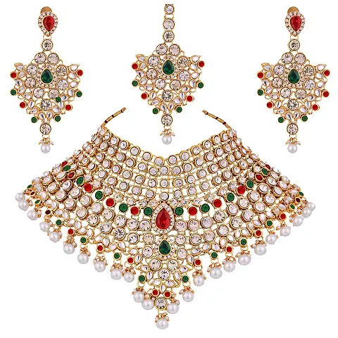 Traditional Alloy Gold Plated Necklace Set with Maangtikka