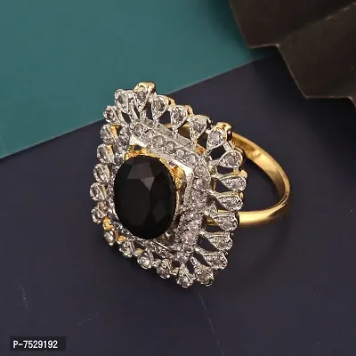 JEWEL21 18K Gold Plated American Diamond Black Color Ring/Finger Ring for Girls  Women (132-u4fa-1257-bl)-thumb2