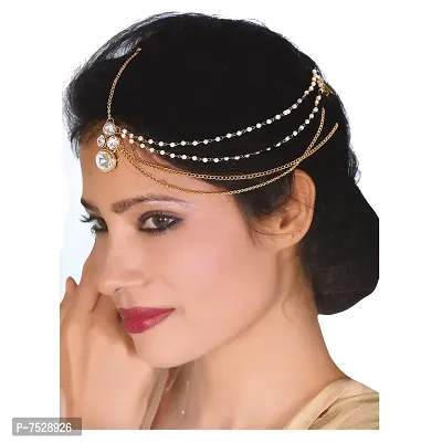 Lucky Jewellery Bridal Dulhan Collection White Color Stone Tikka Wedding Matha Patti for Girls  Women (83-L1PM-05-W)-thumb3