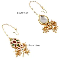 LUCKY JEWELLERY Back Meenakari 18k Gold Plated White Color Tika Earring Combo Uncut Big Faux Kundan Choker Necklace set (1122-J5SK-1698-W)-thumb4