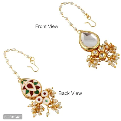 LUCKY JEWELLERY Back Meenakari 18k Gold Plated White Color Tika Earring Combo Uncut Big Faux Kundan Choker Necklace set (1122-J5SK-1698-W)-thumb5