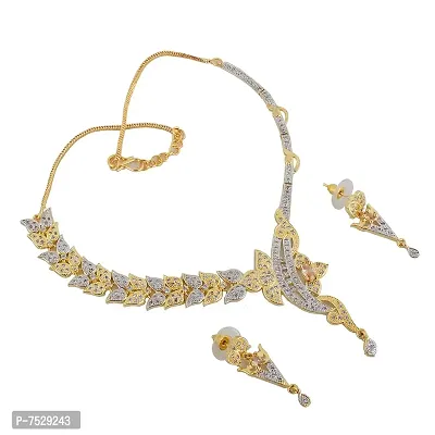 JEWEL21 18K Gold Plated American Diamond (AD) White Color Pendant Set for Girls  Women (548-u5sa-1270)