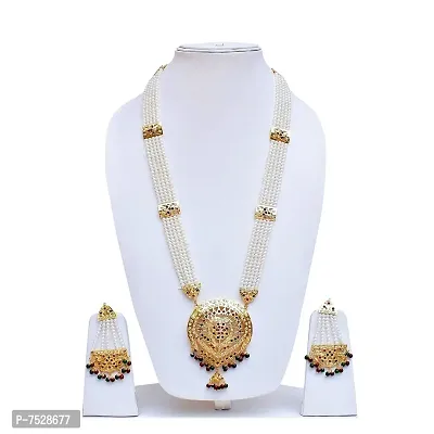 Lucky Jewellery Designer Magenta Green in colorMulti Layered White Beads Golden Necklace Best for Wedding and Parties (1350-CGN-C191-RG)-thumb0