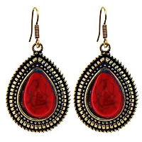 Lucky Jewellery Tribal Designer Gold Plated Retro Tibetan Oxidised Bohemian Oval Red Color Pendant Locket Set with Drop Earrings Hasli Kanthi Necklace for Girls  Women-thumb4