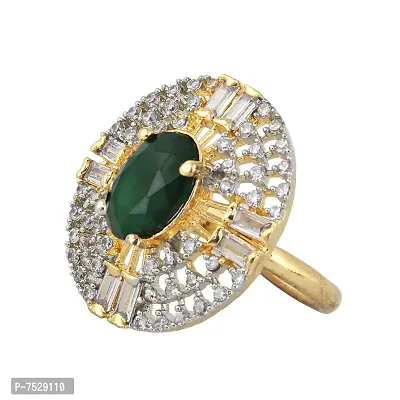 Lucky Jewellery 18K Gold Plated American Diamond Green Color Ring/Finger Ring for Girls  Women (132-U4FA-1258-G)-thumb0