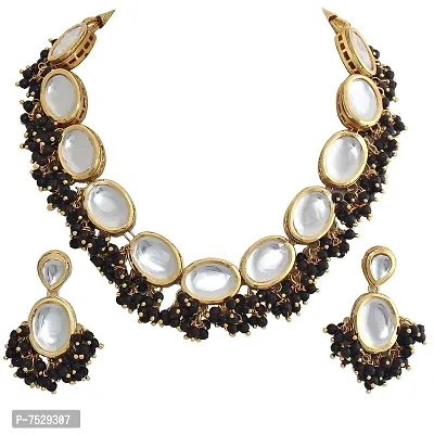 JEWEL21 18K Gold Plated Black Color Kundan Stone/Uncut Kundan/Dibbi Kundan/Meena Kundan/Lucknow Kundan Necklace Set for Girls  Women (1000-J5SK-1607-BL)