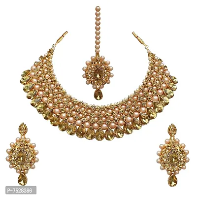 Lucky Jewellery Stunning Golden Color Stone Gold Plated Necklace Set for Girls  Women (726-ISS-823-G-LCT)-thumb0