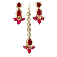 Lucky Jewellery Meenakari 18k Gold Plated Magenta Color Tika Earring Combo Uncut Big Faux Kundan Necklace set (911-J5SK-1817-R)-thumb3