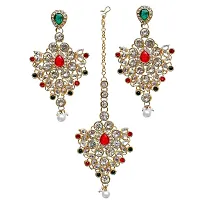 Lucky Jewellery Red Green Bridal Dulhan Dulhan Wedding  Engagement Necklace Set with Mang Tikka Best for Bride Red Green in Color (1815-L1SS-KD124-RED-G-MOD)-thumb3