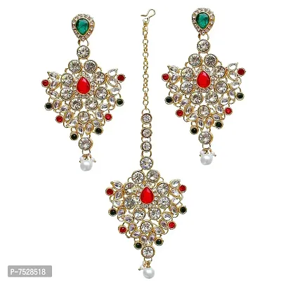 Lucky Jewellery Red Green Bridal Dulhan Dulhan Wedding  Engagement Necklace Set with Mang Tikka Best for Bride Red Green in Color (1815-L1SS-KD124-RED-G-MOD)-thumb4