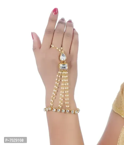JEWEL21 Elegant White Color Gold Plated 1 Pair Finger Ring Bracelet for Girls  Women-thumb3