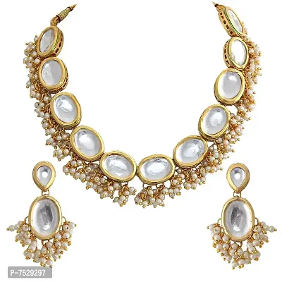 JEWEL21 18K Gold Plated White Color Kundan Stone/Uncut Kundan/Dibbi Kundan/Meena Kundan/Lucknow Kundan Necklace Set for Girls  Women (1000-J5SK-1607-W)