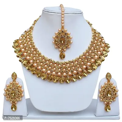 Lucky Jewellery Stunning Golden Color Stone Gold Plated Necklace Set for Girls  Women (726-ISS-823-G-LCT)-thumb2