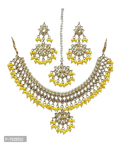 Lucky Jewellery Traditional Yellow Color Gold Plated Kundan Necklace Set for Girl  Women (1095-QSK-9074-Y)-thumb0