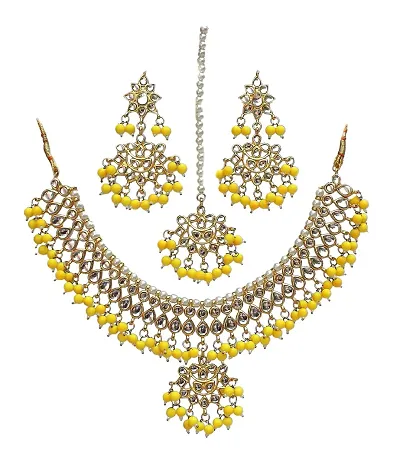 Lucky Jewellery Traditional Color Plated Kundan Necklace Set for Girl Women (1095-QSK-9074-Y)