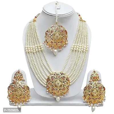 Lucky Jewellery Navratan Multi Color Gold Plating Multi Layered Pearl Stone Necklace Set for Girls  Women (2100-CSM-596-MT)-thumb0