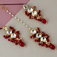 LUCKY JEWELLERY Back Meenakari 18k Gold Plated Maroon Color Tika Earring Combo Uncut Big Faux Kundan Choker Necklace set (926-J5SK-1810-M)-thumb4