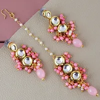 LUCKY JEWELLERY Back Meenakari 18k Gold Plated Pink Color Tika Earring Combo Uncut Big Faux Kundan Choker Necklace set (926-J5SK-1810-PK)-thumb4