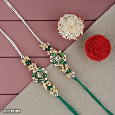 Designer Green Rakhi 2 Piece With Roli Chawal Set For Rakshabandan-thumb0