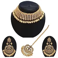 Lucky Jewellery Designer Golden Color White Kundan Pearl Choker Necklace Set for Girls  Women (1095-QSK-9074-GOLD)-thumb1