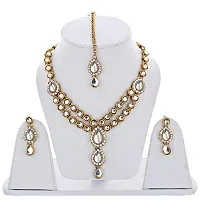 Lucky Jewellery Designer White Color Stone Kundan Double Locket Necklace Set with Earring and Tikka for Girls  Women-thumb1