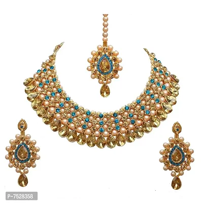 Lucky Jewellery Stunning Feroji Color Stone Gold Plated Necklace Set for Girls  Women (726-ISS-823-G-LCT-F)-thumb0
