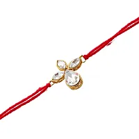 Lucky Jewellery Designer Fancy Traditional Rakhi Gold Plated Red Thread for Bro/Brother/Bhaiya/Bhai/Bhabhi (Pack of 1) Rakshabandan Rakhe White Stone Rakhee Bracelet Rakshasutra-thumb1