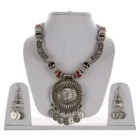 Lucky Jewellery Elegant Look Oxidised Boho Garba Silver Plated Jewelry Fancy Navratri Dandia Jewellery Set with Matching Earring for Women (540-M5SO-986-BL-M-S)-thumb1