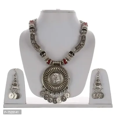 Lucky Jewellery Elegant Look Oxidised Boho Garba Silver Plated Jewelry Fancy Navratri Dandia Jewellery Set with Matching Earring for Women (540-M5SO-986-BL-M-S)-thumb2