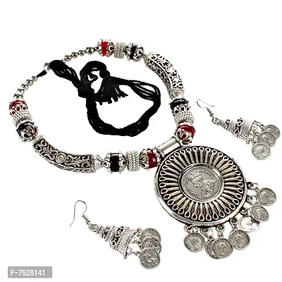 Lucky Jewellery Elegant Look Oxidised Boho Garba Silver Plated Jewelry Fancy Navratri Dandia Jewellery Set with Matching Earring for Women (540-M5SO-986-BL-M-S)-thumb0