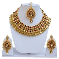 Lucky Jewellery Stunning Magenta Green Color Stone Gold Plated Necklace Set for Girls  Women (726-ISS-823-G-LCT-RG)-thumb1