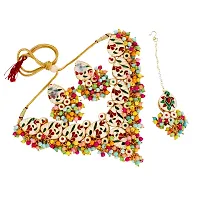 LUCKY JEWELLERY Back Meenakari 18k Gold Plated Multi Color Tika Earring Combo Uncut Big Faux Kundan Choker Necklace set (1122-J5SK-1698-MT)-thumb1