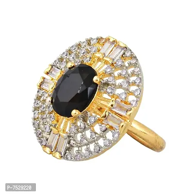 Lucky Jewellery 18K Gold Plated American Diamond Black Color Ring/Finger Ring for Girls  Women (132-U4FA-1258-BL)