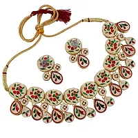 LUCKY JEWELLERY Back Meenakari 18k Gold Plated Multi Color Earring Combo Uncut Big Faux Kundan Choker Necklace set (1403-J5SK-1836-MT)-thumb1