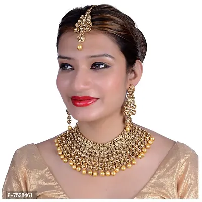 Lucky Jewellery Ethnic Choker Golden Color Stone with Pearl Necklace Set for Girls  Women (1551-ISS-3751-LCT-MOD)-thumb0