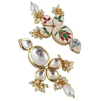 LUCKY JEWELLERY Back Meenakari 18k Gold Plated White Color Tika Earring Combo Uncut Big Faux Kundan Choker Necklace set (1425-J5SK-1631-W)-thumb3