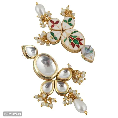 LUCKY JEWELLERY Back Meenakari 18k Gold Plated White Color Tika Earring Combo Uncut Big Faux Kundan Choker Necklace set (1425-J5SK-1631-W)-thumb4