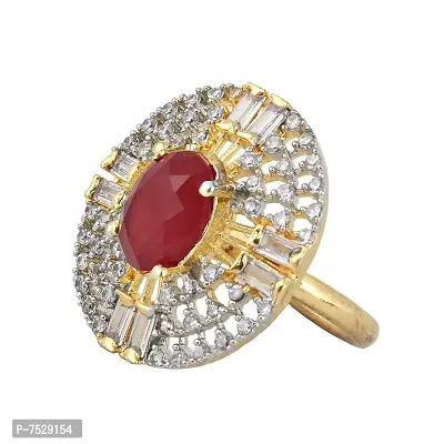 Lucky Jewellery 18K Gold Plated American Diamond Magenta Color Ring/Finger Ring for Girls  Women (132-U4FA-1258-R)