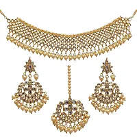 Lucky Jewellery Designer Golden Color White Kundan Pearl Choker Necklace Set for Girls  Women (1095-QSK-9074-GOLD)-thumb4