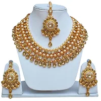 Lucky Jewellery Designer Golden White Color Gold Plated Pearl and Stone Necklace Set for Girls  Women (727-ISS-819-G-LCT-W)-thumb1