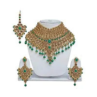 Lucky Jewellery Semi Bridal Dulhan Golden Green Color Wedding  Engagement Necklace Set with Mang Tikka for Girls  Women (1815-L1SS-KD124-LCT-LG)-thumb1